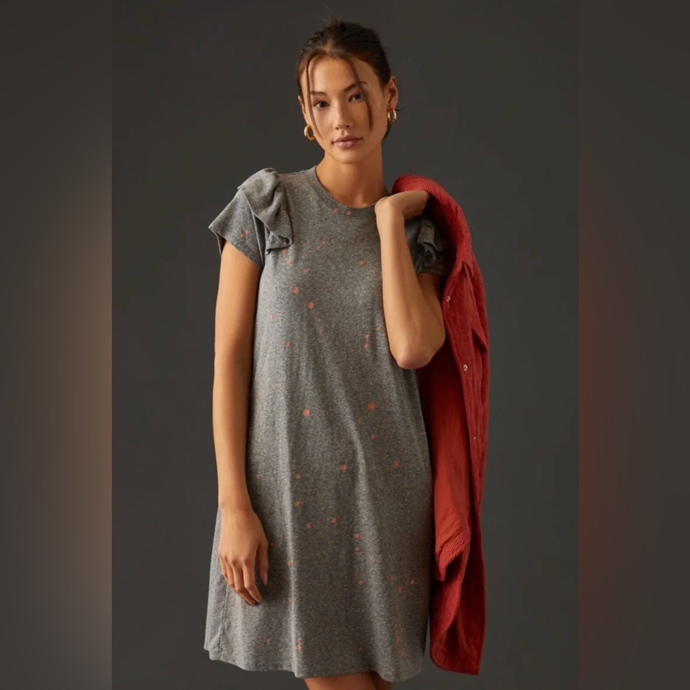 Clare V grey ruffles cute effortless short sleeve dress